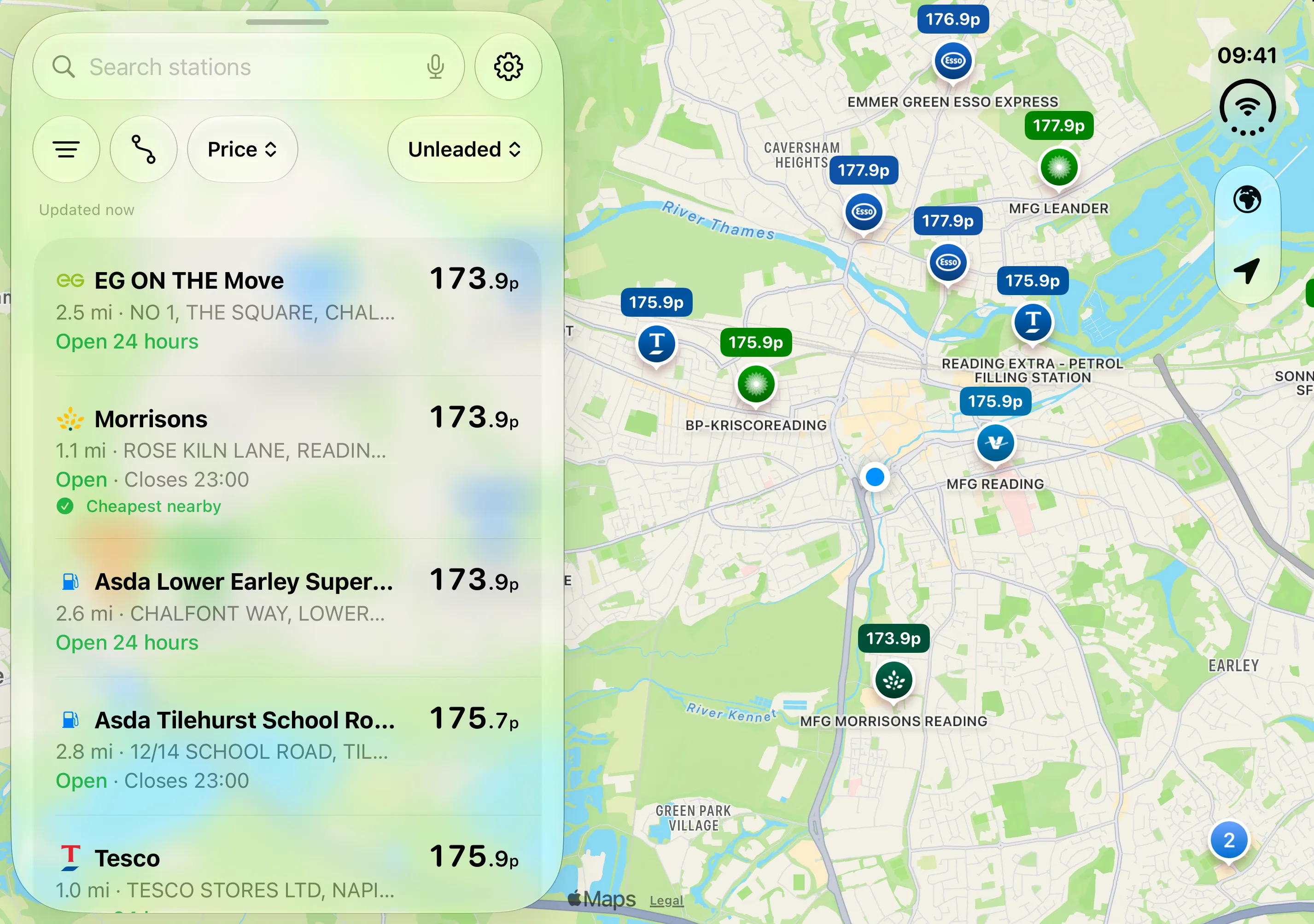Range fuel prices and map on iPhone Duo