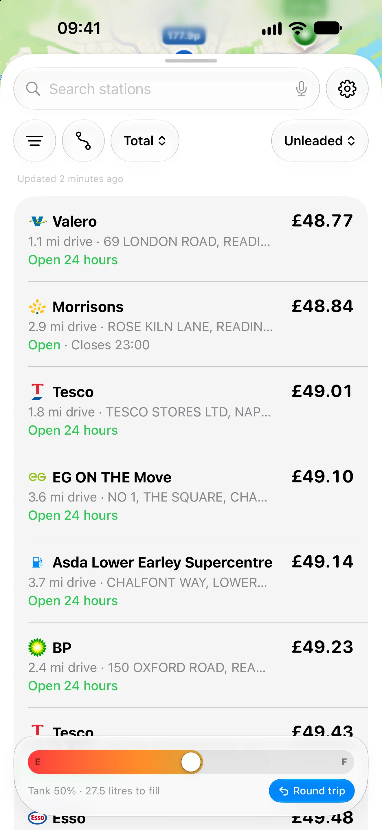 Total fill-up cost screenshot